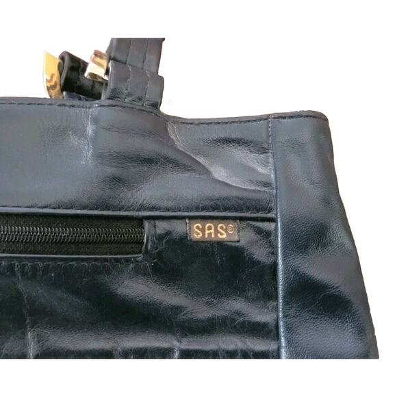 Vintage SAS Blue Leather Shoulder Bag Double Shoulder Straps Zip Snap Front 12x8 - Picture 5 of 10